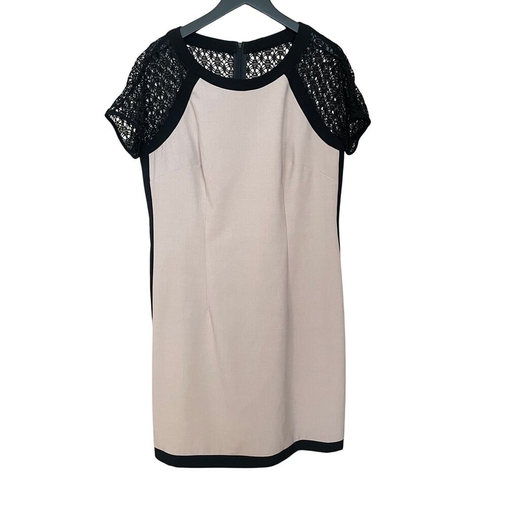 ALYX Womens Size 16 Taupe Nude Beige Black Lace Sleeve Sheath Cocktail Dress